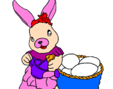 Disegno Coniglietta di Pasqua con l'annaffiatoio  pitturato su francesca