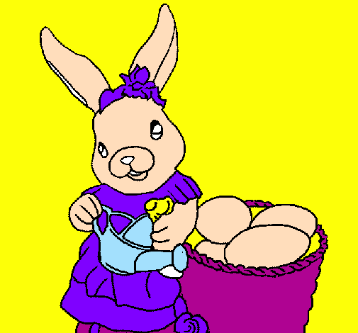 Coniglietta di Pasqua con l'annaffiatoio 