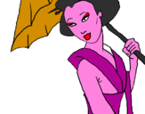 Disegno Geisha con parasole pitturato su raffaele 