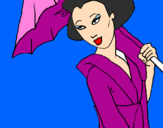Disegno Geisha con parasole pitturato su francy 