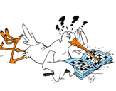 Disegno La cicogna gioca con vari passatempi  pitturato su annarita