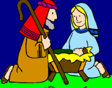 Disegno Adorano Gesù Bambino  pitturato su arianna-28