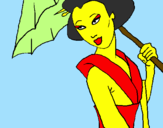 Disegno Geisha con parasole pitturato su camillastt
