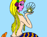 Disegno Sirena e perla  pitturato su ALESSIA