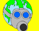 Disegno Terra con maschera anti-gas  pitturato su pietro
