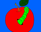 Disegno Mela con il vermiciattolo  pitturato su aiuto un verme nella mela
