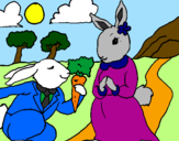 Disegno Conigli pitturato su Faby