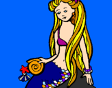 Disegno Sirena con la conchiglia  pitturato su luni