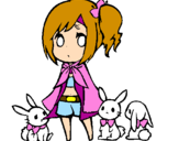 Disegno Ragazza con coniglietti pitturato su pink