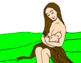 Disegno Madre e figlio  pitturato su maria