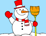 Disegno pupazzo di neve con scopa pitturato su cinzia