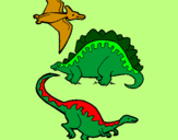 Disegno Tre specie di dinosauri  pitturato su  GIADA