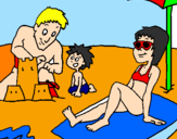 Disegno Vacanza in famiglia pitturato su pippolo al mare