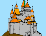 Disegno Castello medievale  pitturato su castello e cavalieri