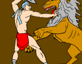 Disegno Gladiatore contro un leone pitturato su Michael J