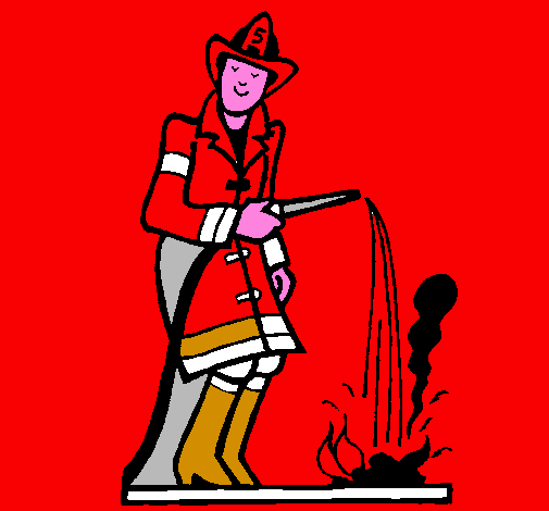 Pompiere che spegne il fuoco