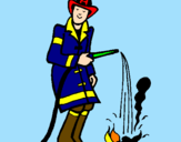 Disegno Pompiere che spegne il fuoco pitturato su mattia