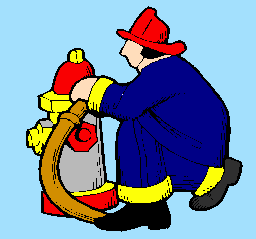 Pompiere con bocca da incendio