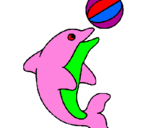 Disegno Delfino con una palla  pitturato su giulia