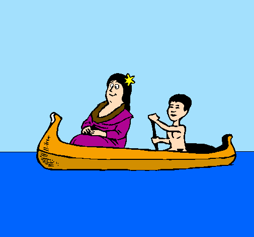 Madre e figlio in canoa 
