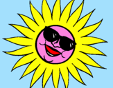 Disegno Sole con gli occhiali da sole pitturato su diletta