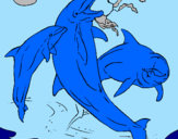 Disegno Delfini che giocano  pitturato su lorenza