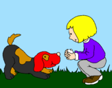 Disegno Bambina che gioca con il cagnolino  pitturato su giovanni