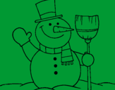 Disegno pupazzo di neve con scopa pitturato su ruben