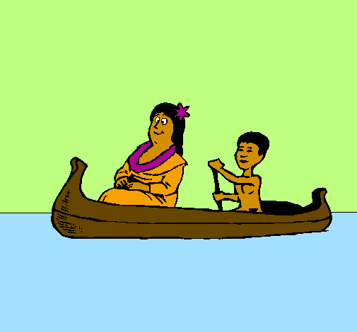 Madre e figlio in canoa 