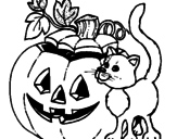 Disegno Zucca e gatto pitturato su halloween da colorare