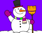Disegno pupazzo di neve con scopa pitturato su giuliac2007