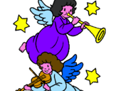 Disegno Angeli musicisti  pitturato su marta
