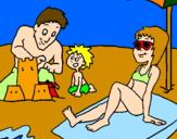 Disegno Vacanza in famiglia pitturato su spiaggia!