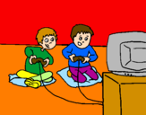 Disegno Bambini che gioca pitturato su video giochi!