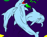 Disegno Delfini che giocano  pitturato su chiara