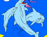 Disegno Delfini che giocano  pitturato su diletta a
