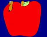 Disegno Vermiciattolo nella frutta  pitturato su guido