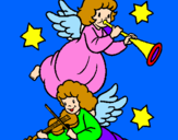 Disegno Angeli musicisti  pitturato su ikj