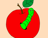 Disegno Mela con il vermiciattolo  pitturato su bruco mela