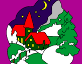 Disegno Villaggio natalizio  pitturato su emilia
