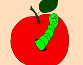 Disegno Mela con il vermiciattolo  pitturato su mela & verme