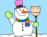 Disegno pupazzo di neve con scopa pitturato su micaela 