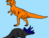 Disegno Triceratops e Tyrannosaurus Rex pitturato su diego p4