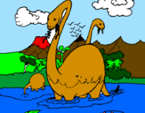 Disegno Apatosauri nell'acqua pitturato su Lorenzo