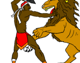 Disegno Gladiatore contro un leone pitturato su elena