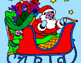 Disegno Babbo Natale alla guida della sua slitta pitturato su tommaso