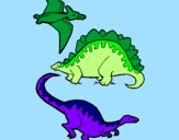 Disegno Tre specie di dinosauri  pitturato su desy