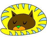 Disegno Gatto addormentato  pitturato su tobia