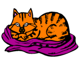 Disegno Gatto nel suo lettino  pitturato su sara  mariotti