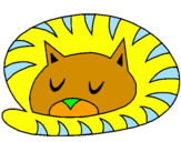 Disegno Gatto addormentato  pitturato su tobia